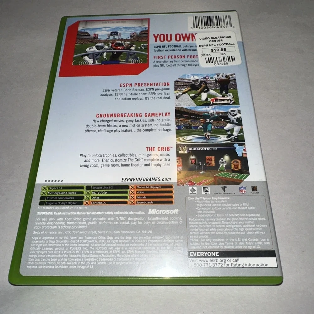 ESPN NFL Football (Original Xbox, 2003) CIB Complete W/ Manual Near Mint Disc